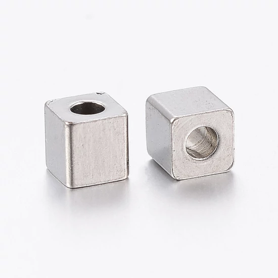 Köztes gyöngy - kocka - 304 rozsdamentes acél, platina 4x4x4mm