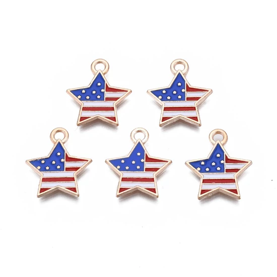 Medál - csillag - amerikai zászló mintával, zománc kék- piros arany színben, 18.5x15.5x1.5mm