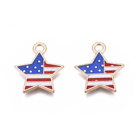 Medál - csillag - amerikai zászló mintával, zománc kék- piros arany színben, 18.5x15.5x1.5mm