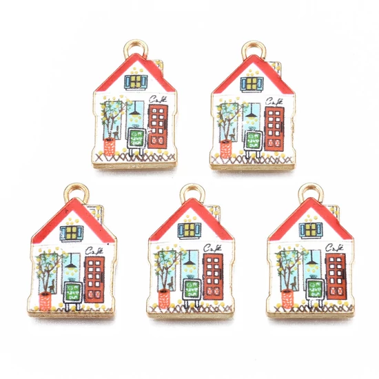 Medál - ház, piros, zománc - 21.9x13.3x2mm - nikkelmentes!
