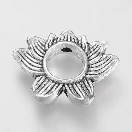 Medál - lótuszvirág, antik ezüst, 13.5x19x4mm - kadmiummentes és ólommentes