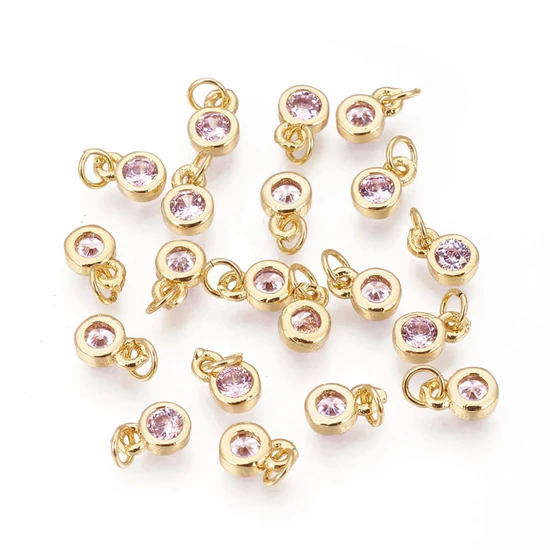Medál -  cirkónia kő charm,  rózsaszín-arany, 6.5x4.5x2mm