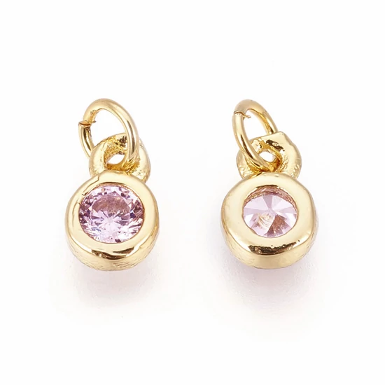 Medál -  cirkónia kő charm,  rózsaszín-arany, 6.5x4.5x2mm