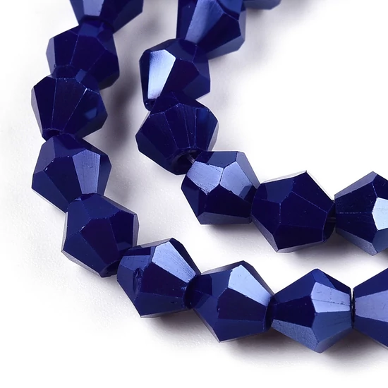 Üveggyöngy - 6x5.5mm - telt,  galvanizált, gyöngyházfényű, fazettált, sötétkék, rombusz