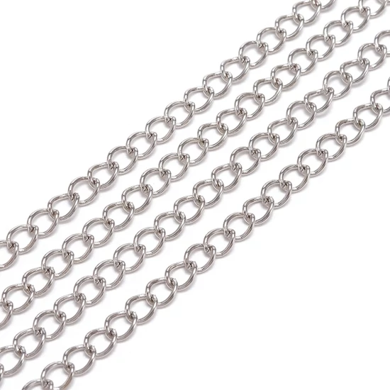 Ékszerlánc - 5x3.5x0.7mm - forrasztás nélkül, csavart - ovális, platina