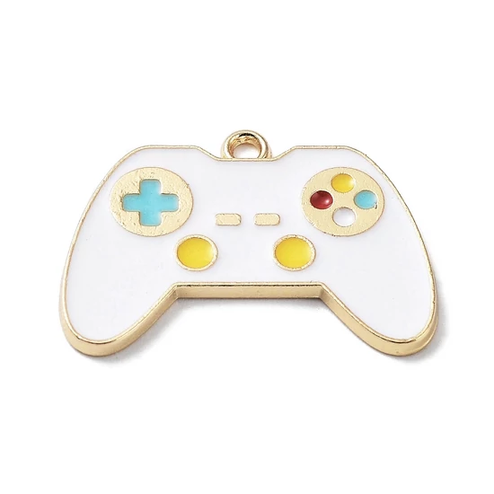 Medál - Gamepad - 26x18mm - zománc - világos arany - fehér színekben
