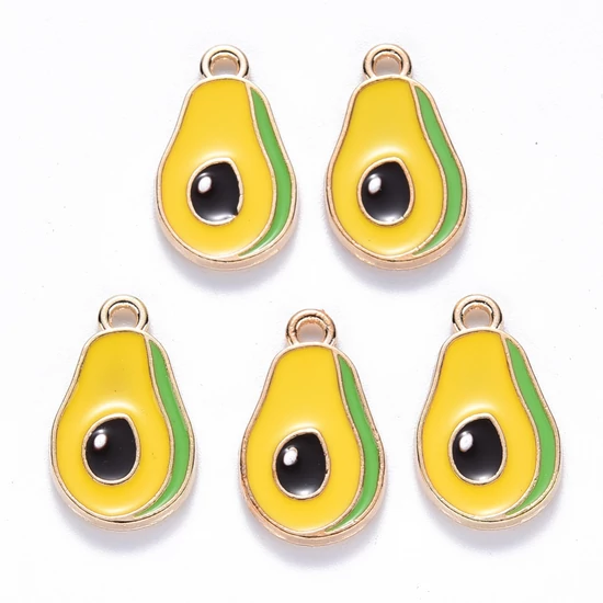 Medál - avokádó - 19x11mm - halvány arany, sárga, zöld és fekete színekben