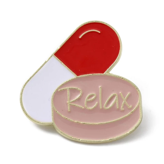 Kitűző - Relax kapszula bross, piros és rózsaszín színben - zománcozott és sárgaréz pillangó kapoccsal 