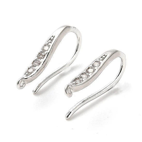 Fülbevaló alap - 16x2.5mm – sárgaréz – platina ezüst színben - Cirkón kővel díszítve
