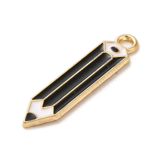 Medál - ceruza alakú - ötvözött zománc - fekete - arany színben 27x6x1mm