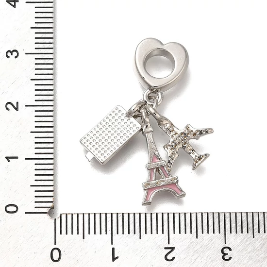 Medál - repülőgép, Eiffel-torony és útlevél nagy lyuk Charms színes zománc, platina, 30mm