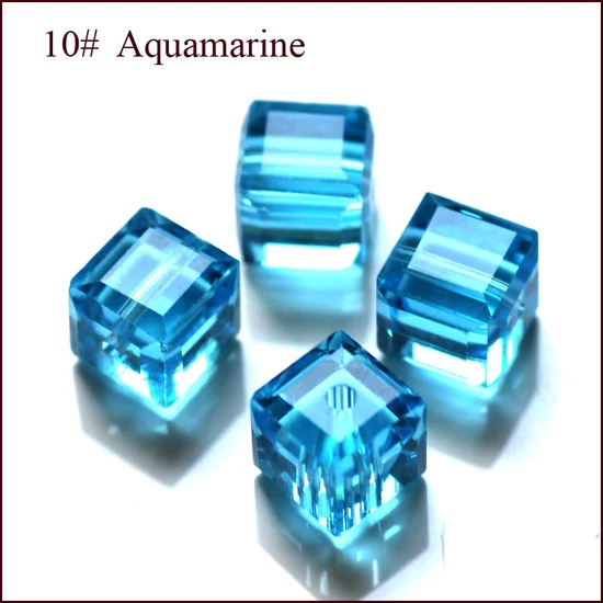 Kristály - 8x8mm -  AAA minőségű, fazettált, kocka, aqvamarine színben 
