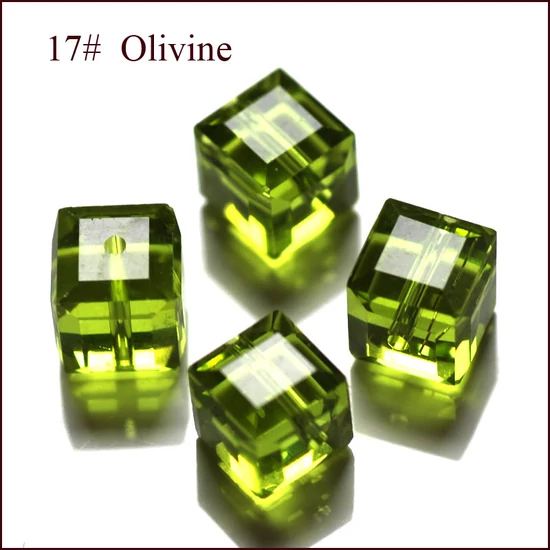 Kristály - 8x8mm -  AAA minőségű, fazettált, kocka, olíva zöld színben 