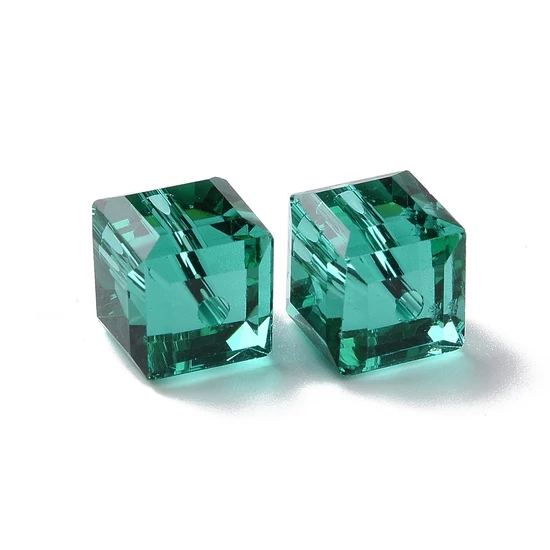 Kristály - 8x8mm -  AAA minőségű, fazettált, kocka, cián kék színben 