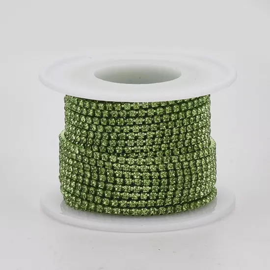 Lánc - strasszos - 2,1mm - peridot zöld színben 