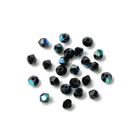 Preciosa® Crystal bicone gyöngy, Jet AB, 4mm
