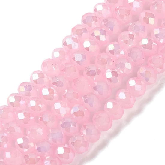 Üveggyöngy - 6x5mm - fánk alakú, flamingó AB színű, fazettált, kb. 83~84db/szál