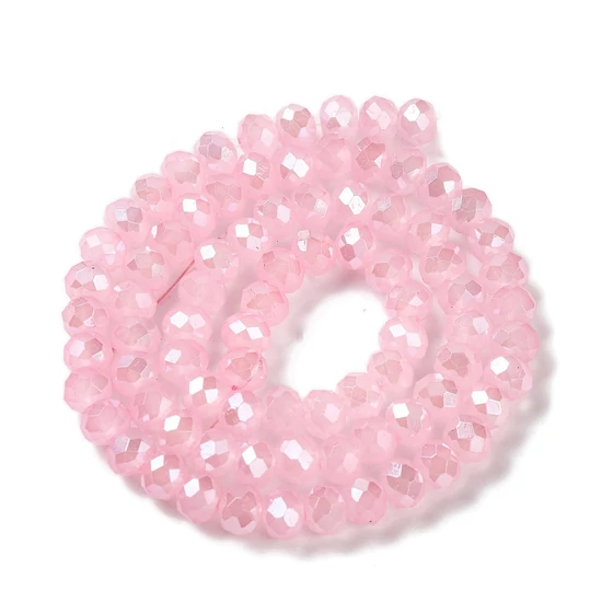 Üveggyöngy - 6x5mm - fánk alakú, flamingó AB színű, fazettált, kb. 83~84db/szál