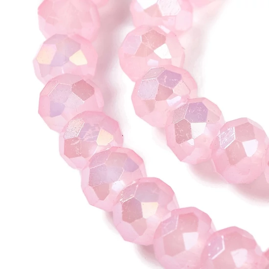 Üveggyöngy - 6x5mm - fánk alakú, flamingó AB színű, fazettált, kb. 83~84db/szál