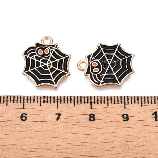 Medál - Halloweeni pók, pókhálóval - fekete és halvány arany színben - 16x20x1.5mm - kadmiummentes és ólommentes