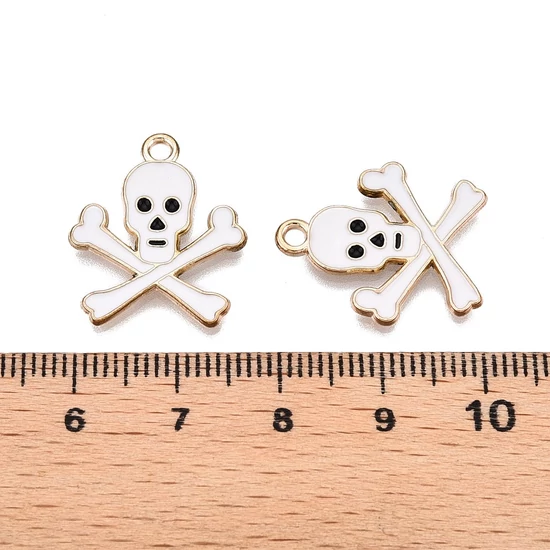 Medál - Halloweeni koponya - fehér és halvány arany színben - 21x17.5x1.5mm - kadmiummentes és ólommentes