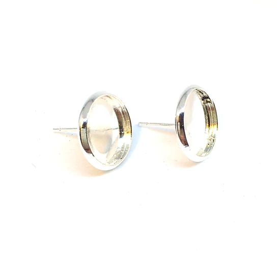 Fülbevaló alap - 12mm - lencsés - ezüst színben (pár)