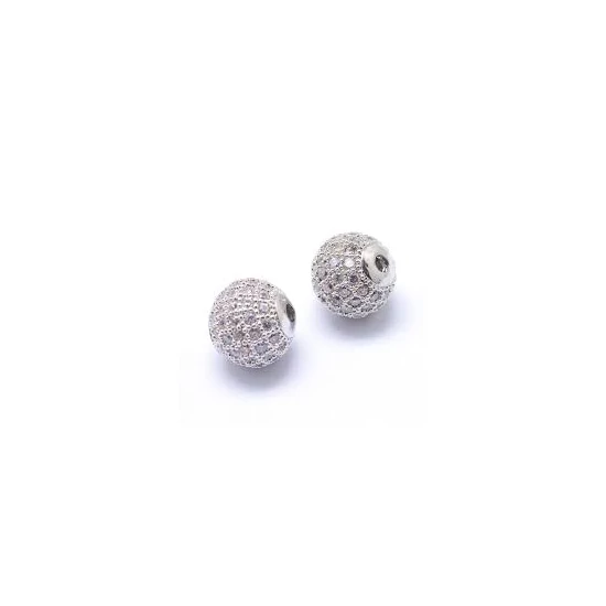 Köztes gyöngy - Cirkón - 6mm - gömb alakú - ezüst színű foglalatban