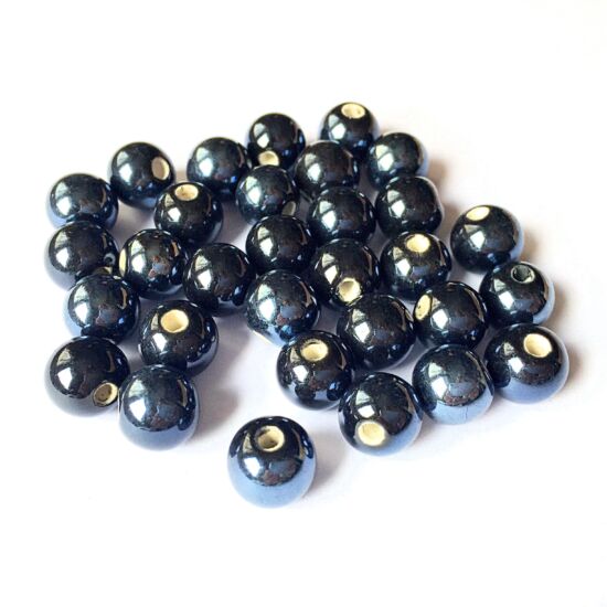 Kerámia gyöngy - 11mm - Fekete gyöngyház színben 