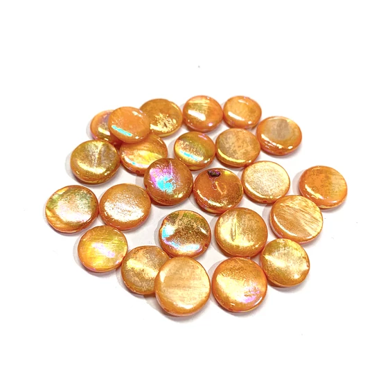 Ásványgyöngy - Kagyló - 10x3x4mm - lapos lencse - Narancs Ab színben