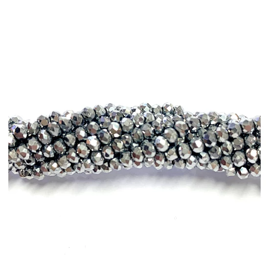 Üveggyöngy - 2x3mm - platina ezüst színben - fánk alakú csiszolt
