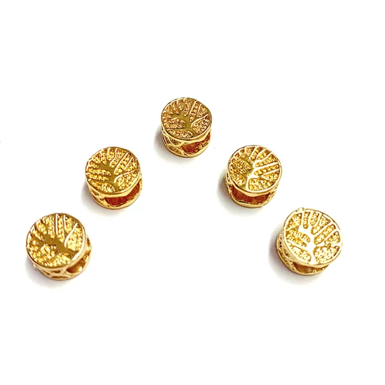 Köztes – cirkón – nagylyukú – lapos kerek életfa – 8x5mm - arany színben 