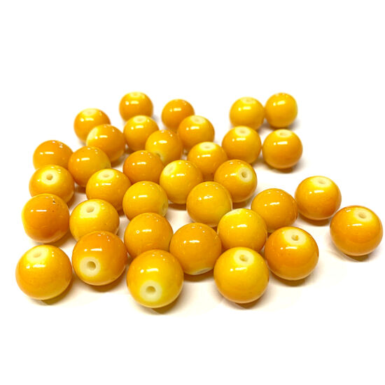 Üveggyöngy - 10mm - Telt sárgás narancs