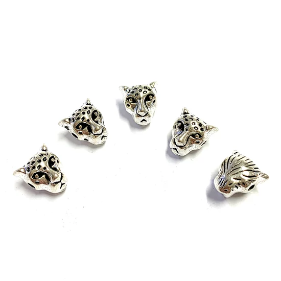Köztes gyöngy - leopárd - 10x9x7mm- antik ezüst színben 