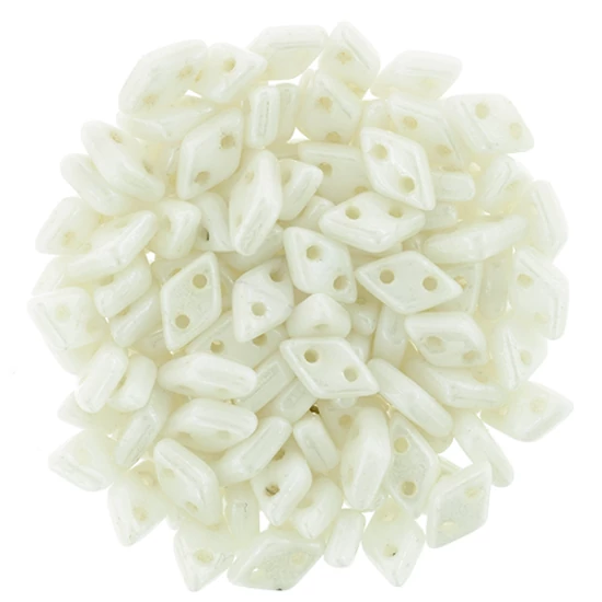 Diamond gyöngy - 2 lyukú - 4x6,5mm - Luster - Opaque White - L03000