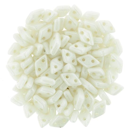 Diamond gyöngy - 2 lyukú - 4x6,5mm - Luster - Opaque White - L03000