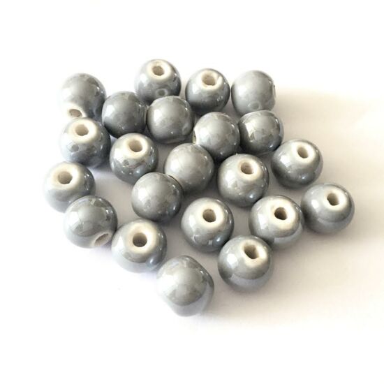 Kerámia gyöngy - 12mm - szürke - gömb alakú