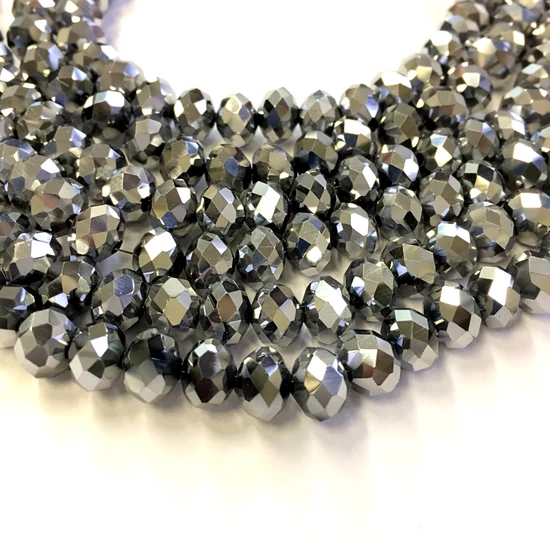 10x7mm Ezüst színű, fánk alakú, csiszolt üveg gyöngy