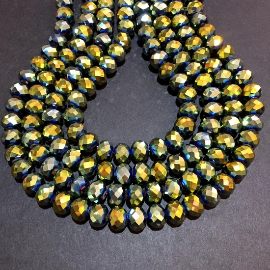 8x6mm Irizáló zöld, csiszolt fánk alakú gyöngy