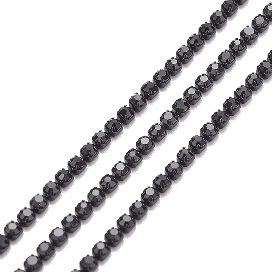 Lánc - strasszos - 2mm - kristály - feket színben (50cm)