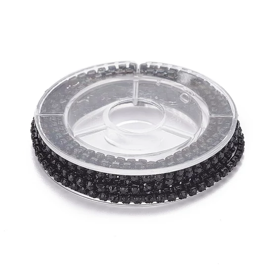Lánc - strasszos - 2mm - kristály - feket színben (50cm)