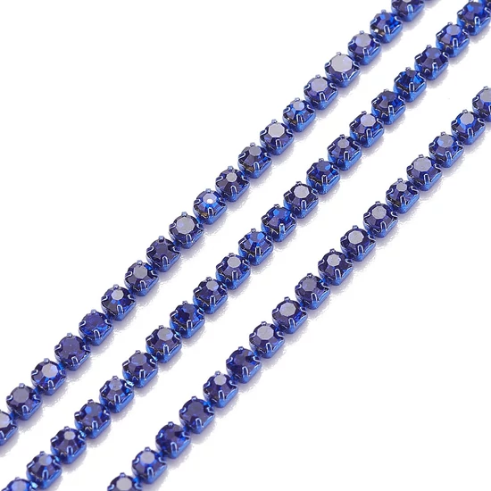 Lánc - strasszos - 2mm - kristály - zafírkék színben (50cm)
