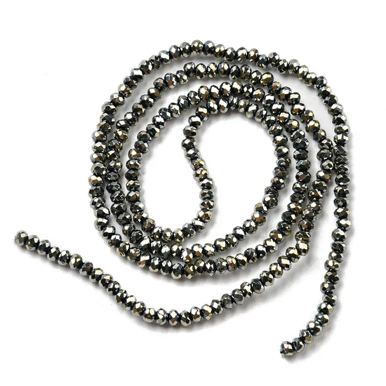 Üveggyöngy - galvanizált 2~2.3x1.7~1.9mm - ezüstös - csiszolt, fazettált, fánk