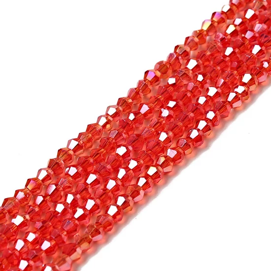 Üveggyöngy - 2x3mm - Piros AB színben - bicone formájú 