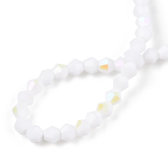 Üveggyöngy - 3mm bicone - fehér AB színben