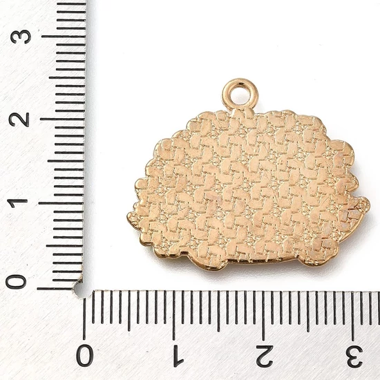 Medál - sün, színes virágokkal , 23x27x1mm, színes és arany színben