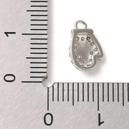 Medál - Karácsonyi kesztyű, sárgaréz, cirkónia Charms, hópehellyel, Platina