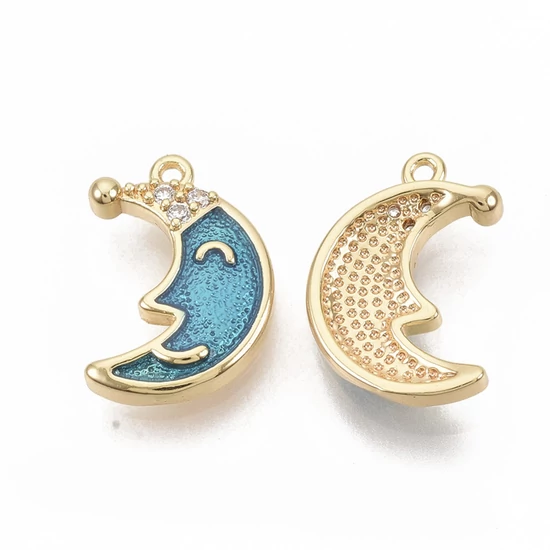 Medál - hold- cirkónia, valódi 18K aranyozott, kék 14.5x10x2.5mm - nikkelmentes