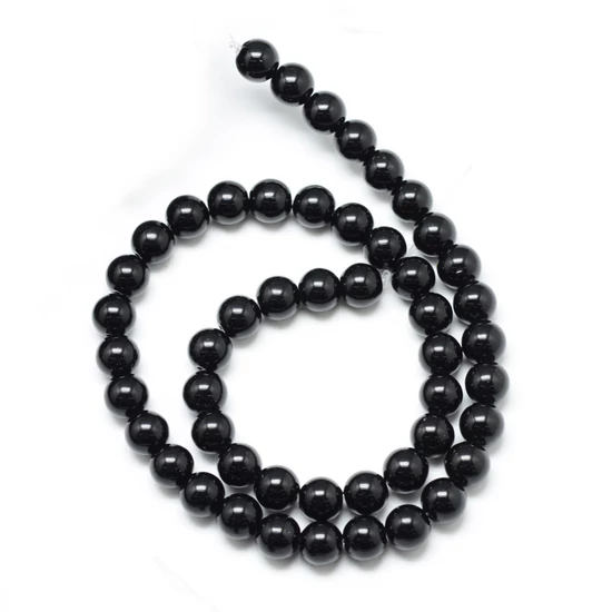 Ásványgyöngy - Szintetikus fekete színű kő - 10mm (10db)