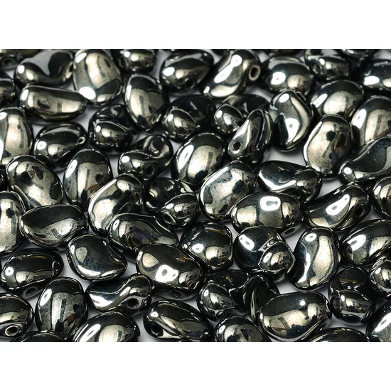 Préselt virágszirom gyöngy - Tulip Petal - 6x8 mm - JET HEMATITE