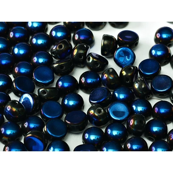 2-lyukú Cabochon - 6 mm -  Jet Full Azuro - 22203